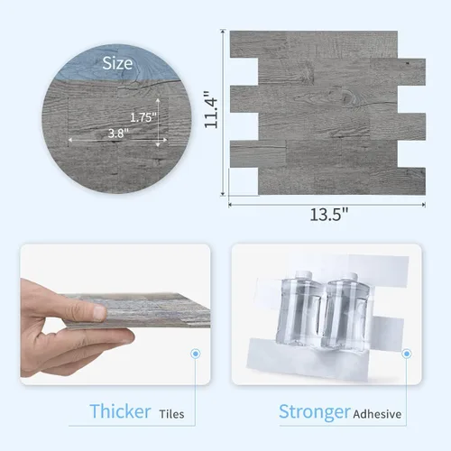 Miniatura 6 de Art3d 10 hojas (paquete de 10) panel de pared de madera, gris