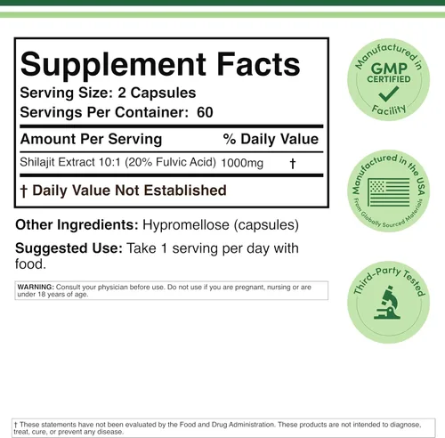 Miniatura 2 de Shilajit puro del Himalaya en cápsulas (20% de suplemento de ácido fúlvico) 1,000mg de extracto auténtico de Shilajit por porción, 120