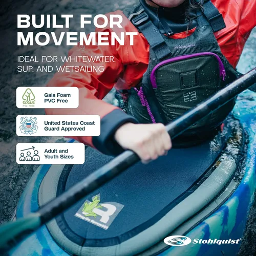 Miniatura 2 de Stohlquist Chaleco salvavidas Edge para adultos y niños, aprobado por la Guardia Costera de Estados Unidos, nivel 70N, para aguas bravas, kayak, SUP