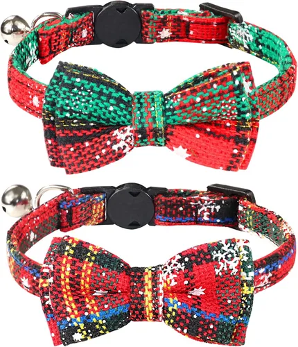 Miniatura 20 de Joytale Collar de gato mejorado con campanas, collares de gato separables con corbatín, 1 paquete de collares de gatito de cuadros de seguridad