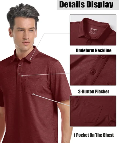 Miniatura 4 de TACVASEN Polo de golf para hombre, mangas de 3 botones, estilo casual, senderismo, con cuello