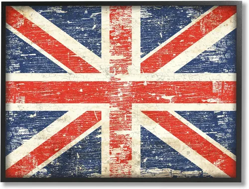 Stupell Industries Bandera rústica del Reino Unido, diseño de arte giclée enmarcado en negro por Peter Horjus