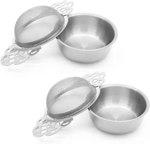 Miniatura 9 de Bonsicoky Paquete de 2 cuencos coladores de té, filtro de té de hojas sueltas de acero inoxidable para boca de taza de 2.5 a 4 pulgadas, dorado