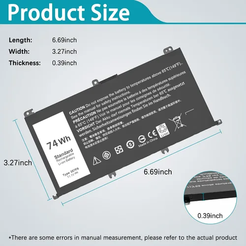 Miniatura 6 de Batería para portátil de 74 Wh 357F9 compatible con Dell Inspiron 15 7000 Gaming 7559 i7559 7557 i7557 7567 7566 inspiron 15 5000 Gaming 5577 5576