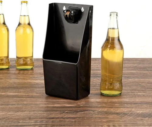 Miniatura 2 de Bar Lux Black Bottle Cap Catcher - con abrebotellas - 8 1/4" x 5 1/2" x 3" - Caja de 1 unidad