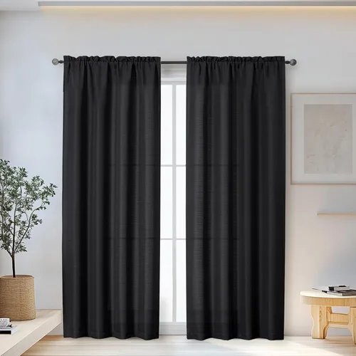 Miniatura 42 de OWENIE Bob Juego de 2 Paneles de Cortinas Negras de Cocina para Ventanas de 36 Pulgadas de Largo, Cortinas Cortas de Café con Textura de Lino