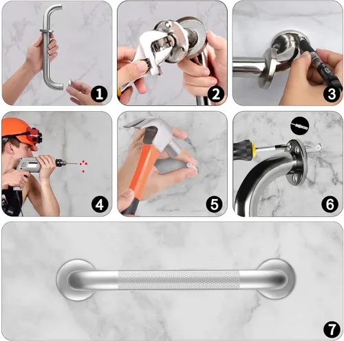 Miniatura 5 de Paquete de 2 barras de agarre de 18 pulgadas para bañeras y duchas, barras de agarre de ducha antideslizantes de acero inoxidable, mango de ducha