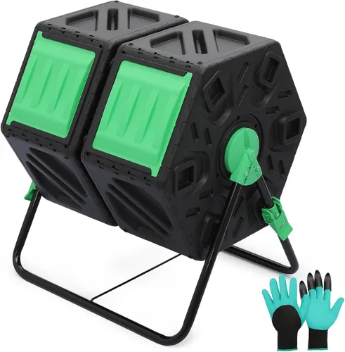 Miniatura 13 de MoNiBloom Compostador Giratorio de 43 Galones, Exterior Sin BPA Gran Cámara Doble Contenedor de Compost Giratorio Todas las Estaciones Trabajo
