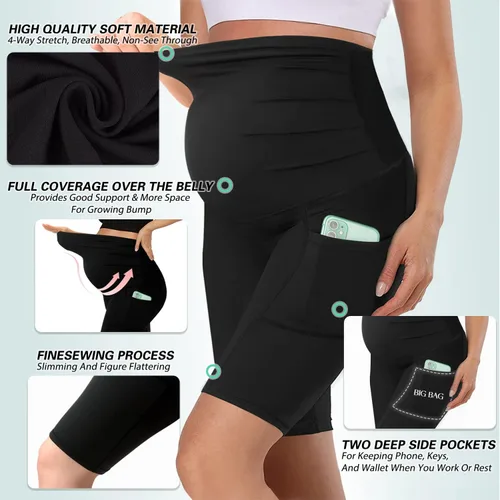 Miniatura 3 de BLONGW Pantalones cortos de maternidad para mujer sobre la barriga para verano, yoga, ciclismo, entrenamiento, correr, pantalones cortos