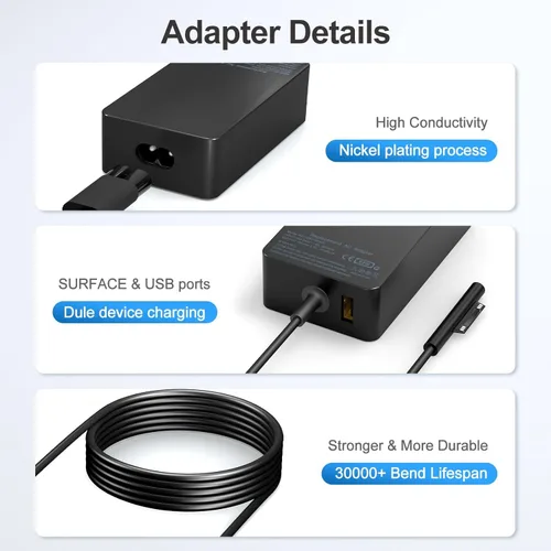 Miniatura 6 de Cargador para laptop Surface Pro de 65 W, para Microsoft Surface Pro Charger Windows Surface Laptop 6, 5, 4, 3, 2, 1, para Microsoft Surface Pro10