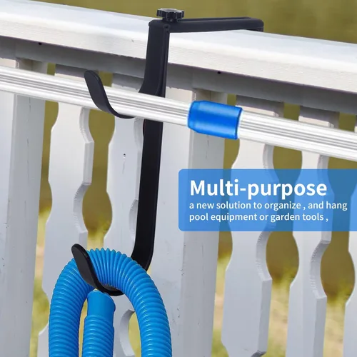 Miniatura 6 de Ganchos resistentes para postes de piscina, ganchos ajustables para postes, mangueras, desnatadores, ganchos negros para colgar accesorios