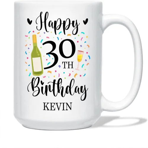 Miniatura 12 de BigTees Taza de café personalizada, taza de feliz cumpleaños, taza con nombre personalizado, 15 onzas, blanco, regalos de cumpleaños