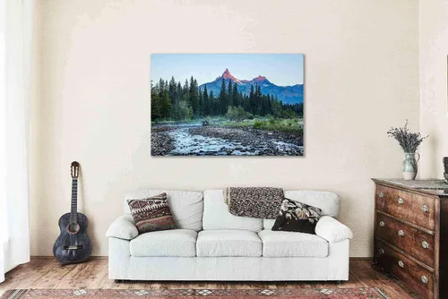 Miniatura 5 de Rocky Mountain Canvas Wall Art (Ready to Hang) Gallery Wrap of Pilot Peak Overlooking River at Sunrise Along Wyoming and Montana Border Nature