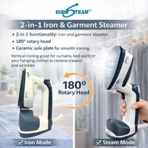 Miniatura 10 de Eurosteam Duet - Plancha de vapor de mano 2 en 1 y vaporizador vertical para ropa, removedor de arrugas todo en uno para ropa, perfecto