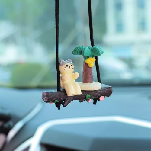 Miniatura 10 de Espejo retrovisor de oso Accesorios para colgar Lindo oso Sentado Sofá Comiendo Helado Coche Colgante Adorno Colgante Interior Espejo Retrovisor