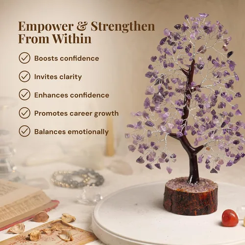 Miniatura 6 de Árbol de la vida de cristal amatista de 10-12 pulgadas con 2 colgantes de chakra – Bonsái de cristal sanador, árbol del dinero para energía