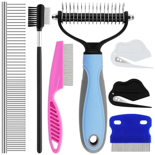 Miniatura 8 de GUBCUB Kit de peine de aseo para mascotas para perros pequeños cachorros para quitar manchas de lágrimas, 2 en 1 con dientes redondos para eliminar