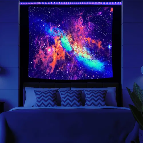 Miniatura 3 de PSYHILAR Blacklight Tapestry - Póster para colgar en la pared, diseño de galaxia, nebulosa, estrellas, galaxia, nebulosa, universo neón, reactivo a