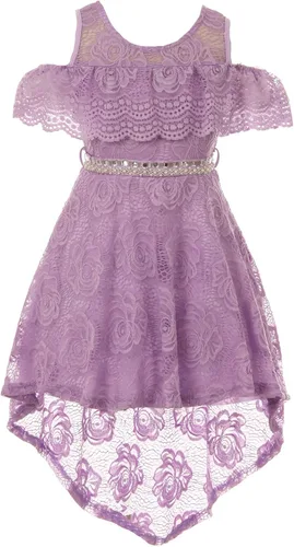 Vestido de verano para niñas con hombros descubiertos y encaje floral con diamantes de imitación, para niña de flores, talla 4-16