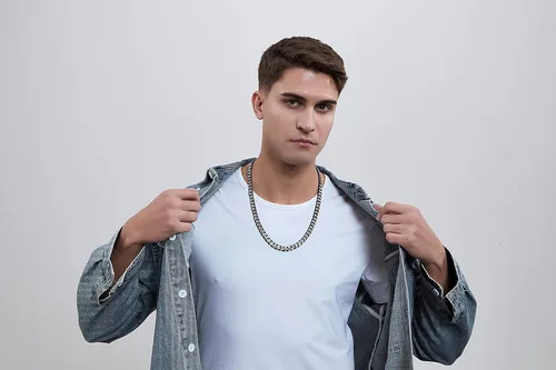 Miniatura 39 de YAMI Cadena de eslabones cubanos para hombre, azul/negro/oro de 14 quilates, acero inoxidable de 0.394-0.472 in de grosor, collar de cadena