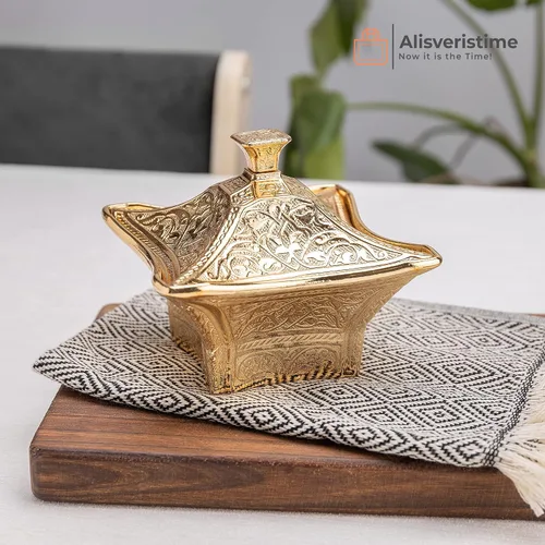 Miniatura 2 de Alisveristime Cuenco de latón recubierto hecho a mano para azúcar, chocolate, caramelo con tapa, recipiente para azúcar, plato de azúcar con tapa