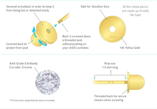 Miniatura 4 de Lovearing - Aretes de poste de oro amarillo de 14 quilates con circonitas cúbicas redondas de 2 3 4 5 y 6mm