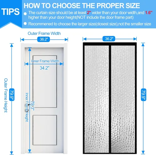 Miniatura 2 de RELIANCER Cortina magnética con aislamiento térmico, cubierta de puerta de EVA impermeable, se adapta a puertas de hasta 34 x 78 pulgadas