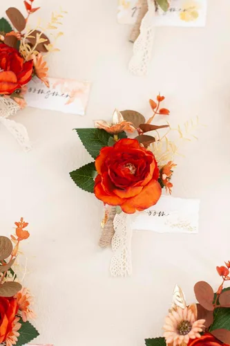 Miniatura 3 de Ansofi Juego de 6 boutonniere naranja quemado para hombres para boda, novios padrinos de boda, boutonniere para ceremonia de boda rústica bohemia