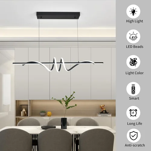 Miniatura 6 de Lámpara colgante LED moderna, lámpara de araña negra de 39.37 pulgadas regulable con control remoto y teléfono, temperatura de color ajustable