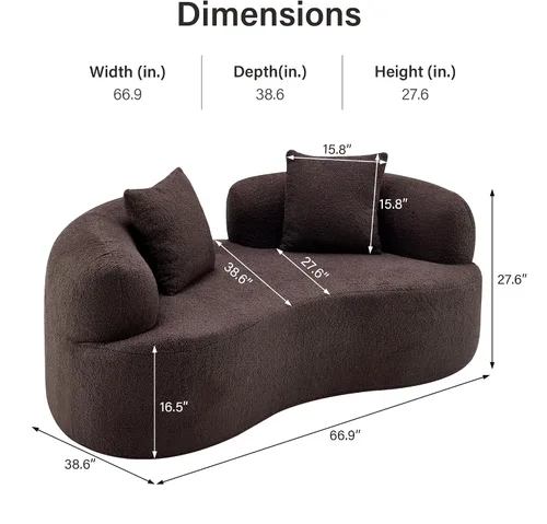 Miniatura 2 de 67'' Modern Curved Loveseat, Luxury Teddy Velvet Upholstered Couch, Comfy Cloud Compressed Sofa with 2 Pillows for Small Spaces Living Room