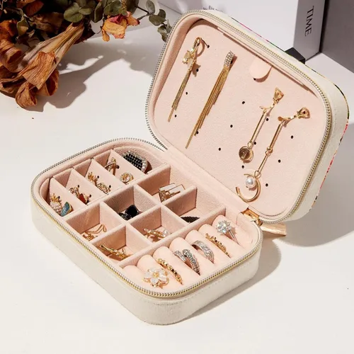Miniatura 7 de Double Layer Portable Travel Mini Jewelry Case Display Storage Holder Boxes Romantic Nature Roses Flower