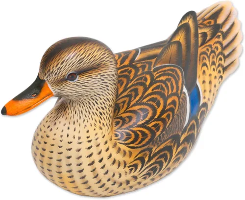 Miniatura 4 de NOVICA Estatuilla de madera artesanal hecha a mano pintada de pato malardo hembra de Bali Brown Indonesia escultura temática animal NAT Geo Decor