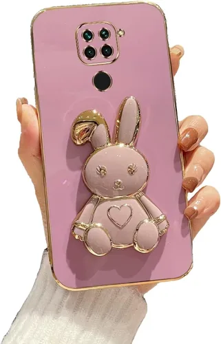 Miniatura 40 de Estuche con soporte de conejo de corazón para Xiaomi Redmi Note 10S, galvanizado suave TPU protector delgado a prueba de golpes con lindo conejito