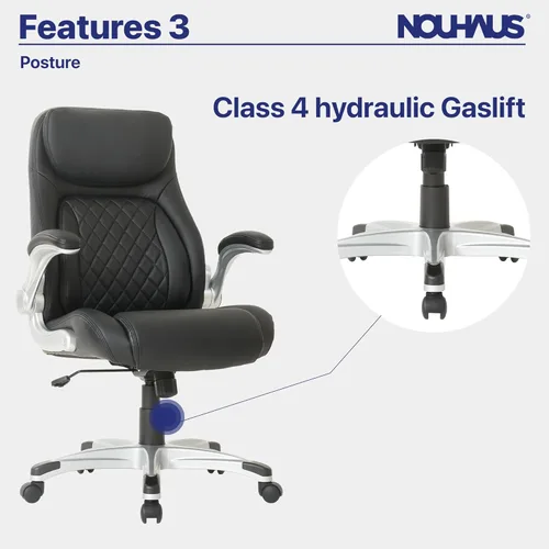 Miniatura 9 de Nouhaus +Posture Silla ergonómica de oficina de cuero PU. Soporte lumbar Click5 con apoyabrazos FlipAdjust. Silla ejecutiva moderna y silla de Negro