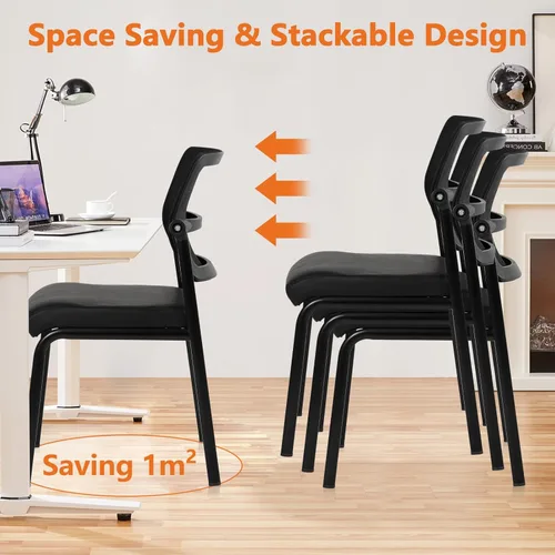Miniatura 4 de CLATINA Silla apilable para sala de espera con respaldo de malla ajustable, sillas de recepción de invitados de oficina sin brazos con cojín