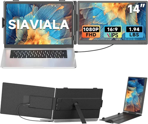 Extensor de pantalla para laptop de 14 pulgadas, monitor portátil para portátiles de 13 a 17.3 pulgadas, monitor de pantalla dual 1080P FHD IPS para
