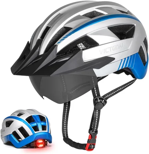Miniatura 12 de VICTGOAL Casco de bicicleta para hombres y mujeres con luz LED, gafas magnéticas desmontables, visera solar extraíble, casco de bicicleta de montaña