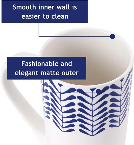 Miniatura 5 de YouPeng Juego de tazas de café grandes, tazas de cerámica con asa grande, taza de café alta para hombres o mujeres con patrón pintado a mano azul