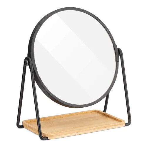 Navaris Espejo de tocador con bandeja, espejo de maquillaje de doble cara con aumento 1x/2x y base de bambú, para baño, dormitorio, escritorio,