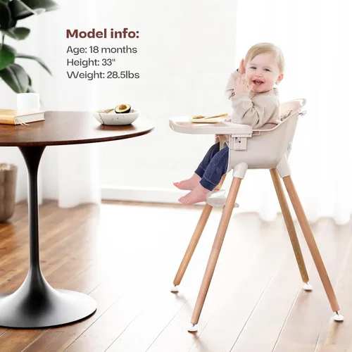 Miniatura 2 de Fodoss Silla alta de madera 3 en 1 para bebés y niños pequeños, Trona convertible y fácil de limpiar para bebés, diseño moderno Silla para comer