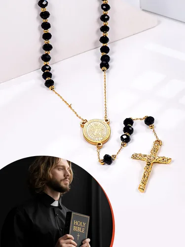 Miniatura 5 de FaithHeart Collar de cruz de rosario cristiano para mujeres y hombres, acero inoxidable para orar rosario en Y, caja de regalo
