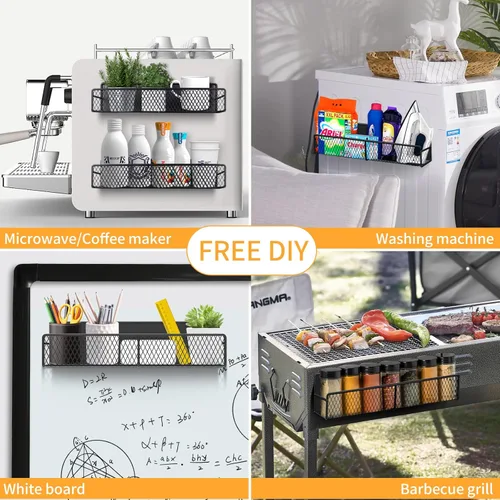 Miniatura 7 de Estante magnético para especias para refrigerador, paquete de 6 estantes magnéticos fuertes 100% de metal, negro, organizador de especias que ahorra