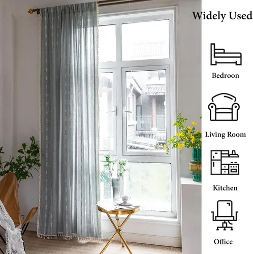 Miniatura 6 de Cortinas de lino de granja estilo bohemio Aveboll de 63" 84" 96" pulgadas de largo, juego de 2 paneles, cortinas modernas y rurales con bordado