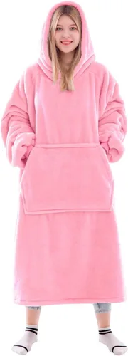Miniatura 27 de Waitu - Sudadera tipo manta, para regalar a hombre o mujer, muy cálida y acogedora, gigantesca, con capucha, de gruesa franela, con mangas y un Negro