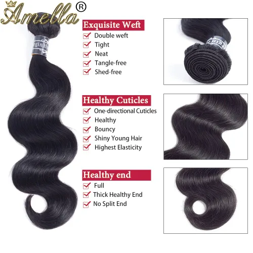Miniatura 4 de Amella Paquetes de Cabello Suelto de Onda Profunda 100% Sin Procesar de Cabello Virgen Brasileño - Extensiones de Cabello Humano de Onda Profunda