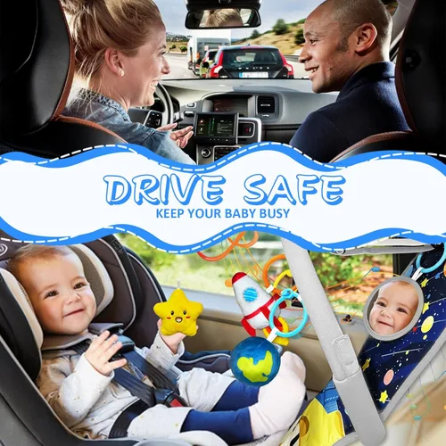 Miniatura 4 de Juguetes de asiento de automóvil para bebés de 6 meses en adelante, juguetes de asiento de automóvil con piano de pedal musical, espejo de bebé