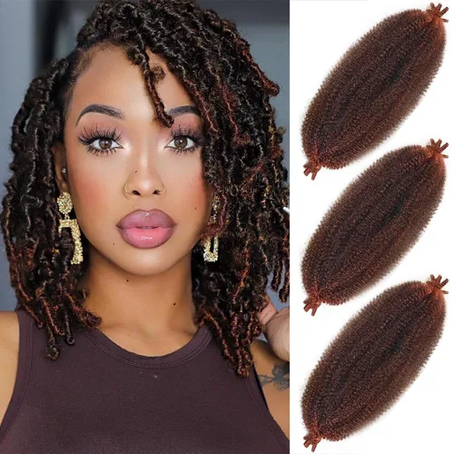 Miniatura 11 de Cabello afro elástico y trenzado de 30 pulgadas 2 paquetes, cabello preesponjado y trenzado elástico pre-estirado para extensiones de cabello suave