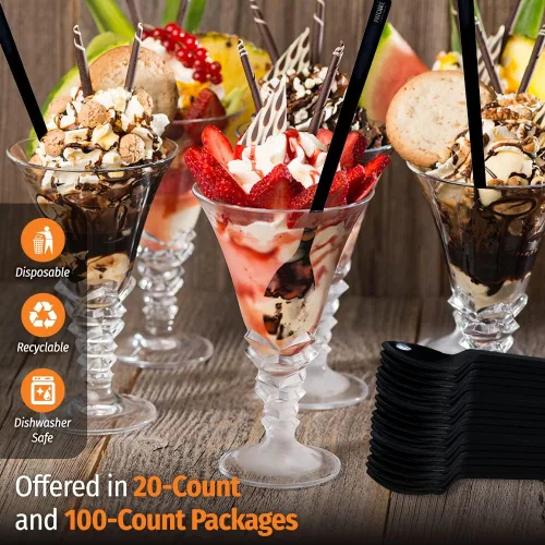 Miniatura 3 de Cucharas largas de plástico – 9 pulgadas – Cuchara de mango largo resistente para agitar, cucharas de café negro – Espresso, cuchara de té helado