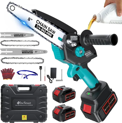 Miniatura 14 de Mini motosierra de 8 pulgadas con motor sin escobillas de 1000 W, 2 baterías recargables, motosierra pequeña de mano para cortar madera, regalos