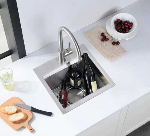 Miniatura 9 de Fregadero de cocina desplegable de 15 x 15 pulgadas, fregadero de cocina de acero inoxidable calibre 16, fregadero compacto de montaje superior